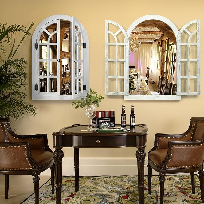Window Mirrors for Wall Decor -White Arched Wall Mirror Farmhouse Wall Decor Wood Frame Decorative Wall Mirrors Like Window for Bedroom, Living Room, Entrance, Dining Room - Image 8