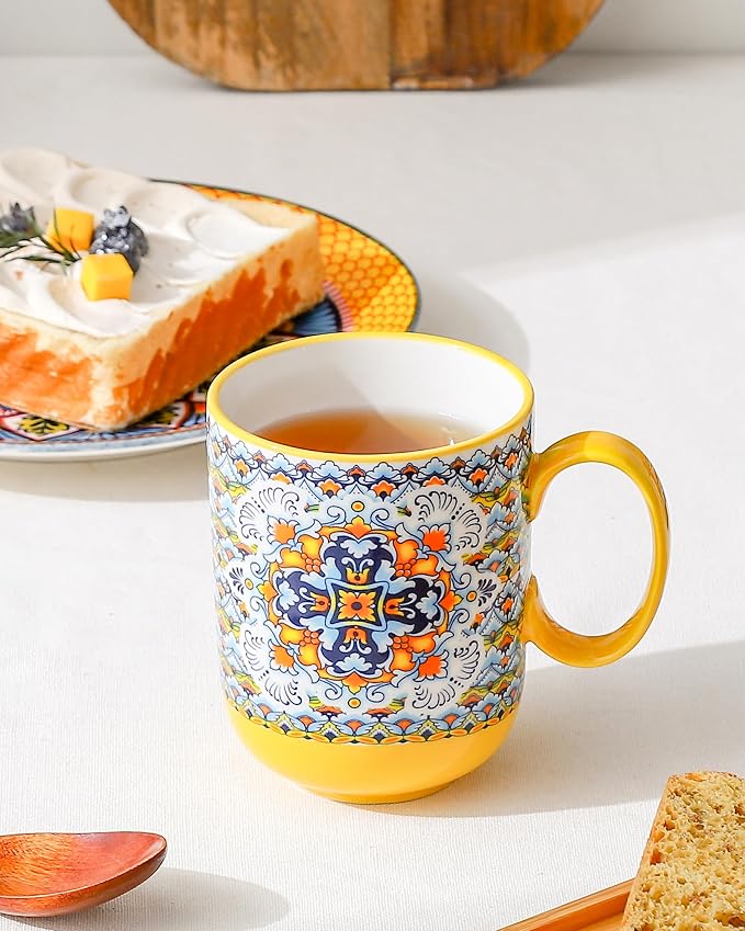 HENXFEN LEAD Boho Ceramic Coffee Mugs Set of 6, 14 oz | Assorted Patterns, Ideal for Coffee, Tea, Latte & Hot Cocoa, Microwave & Dishwasher Safe, Lead-Free Glaze - Image 7