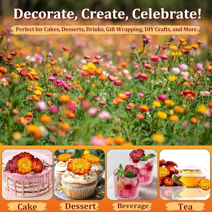 100+ Edible Dried Flowers for Cake Decoration – Food Grade Mixed Colorful Chrysanthemum Flowers for Baking, Cocktails, Cupcakes, Drinks, DIY Crafts - Image 7