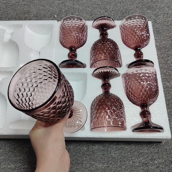 Taganov Purple Glass Goblet Colored Wine Cups Water Vintage Glassware set of 6 Pink Stemware 13.5 oz for Wedding Party Bar Housewarming Gift - Image 9