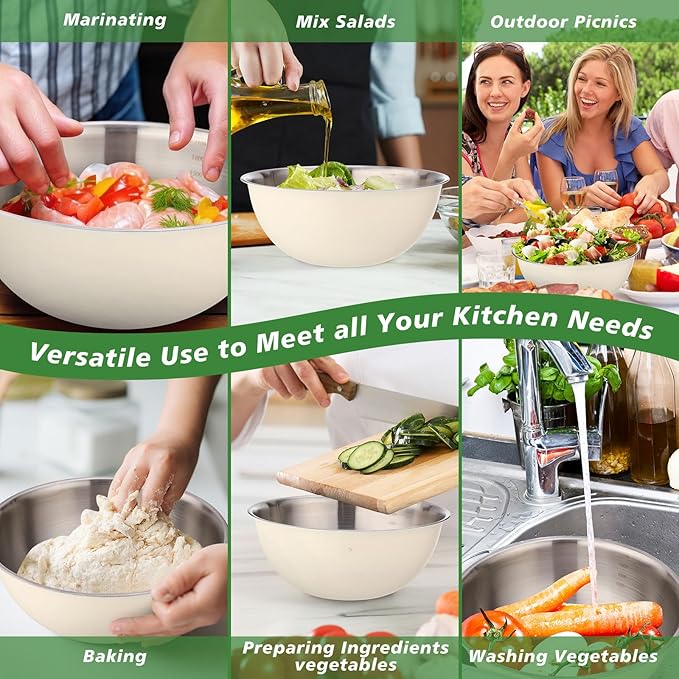12 Pcs Stainless Steel Mixing Bowls Nesting Metal Prep Salad Bowls with Scale Reusable Baking Cooking Food Soup Storage Organizers for Kitchen Refrigerator(2.2QT)