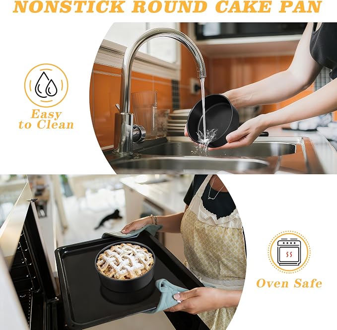 E-far 7 Inch Round Cake Pan Set of 3, Nonstick Stainless Steel Baking Pans Tin, Bakeware for Layer Cakes, Stainless Steel Core & Non-toxic Coating, Straight Side & 2 Inch Deep - Image 7