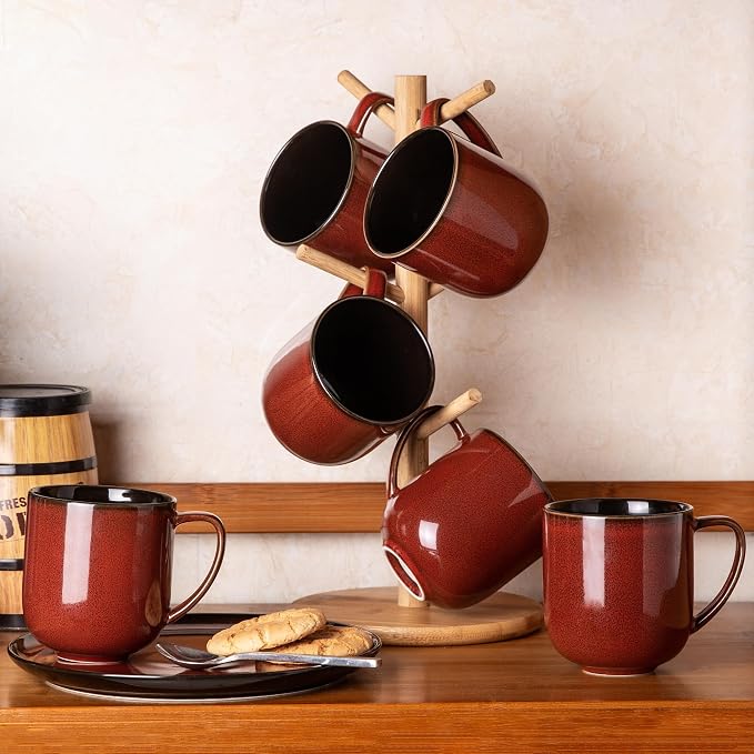 LERATIO 12OZ Ceramic Coffee Mugs Set of 6, Large Porcelain Coffee Cups With Large Handle For Latte,Cappuccino,Milk,Cocoa,|Dishwasher&Microwave Safe Mug Sets,Ideal for Man,Woman,Dad, Mom-Red - Image 8