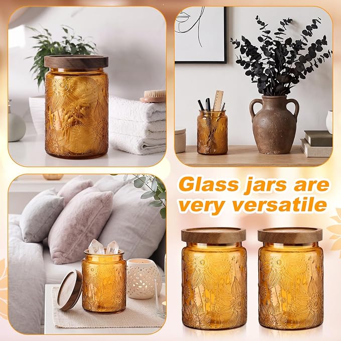 LemonRoad 2 Pcs Vintage Brown Glass Storage Jars 23.7 oz Mason Jar Canister with Wood Lids Food Storage Container for Cookie, Pantry, Candy Kitchen, Coffee, Tea, Flour, Sugar, Decorative Home Decor - Image 7