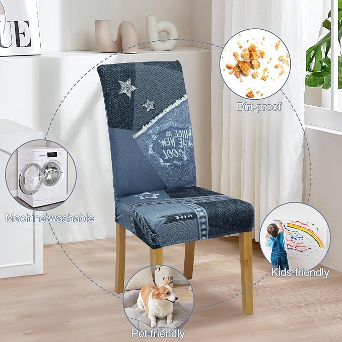 Dining Chair Covers, Stretch Seat Covers, Washable Furniture Protector | 4 Pack, Washable, Stretch Fit, Soft, Non Slip, Dining Chair Covers, Seat Protector, Furniture Cover,Easy Clean - Image 6