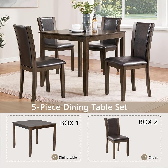 5-Piece Dining Table Set for 4, Kitchen Dining Table with 4 Soft Cushioned Solid Wood Chairs, Ideal for Home or Restaurant Use.(Dark Walnut_Small) - Image 7