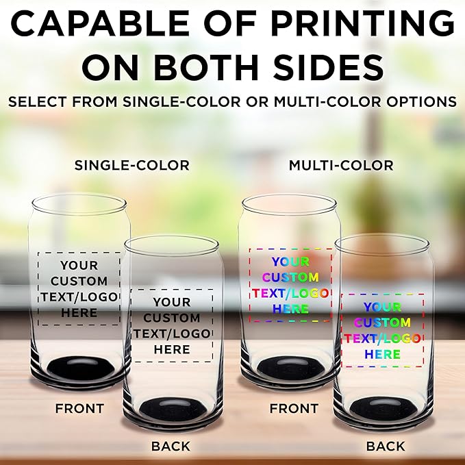 Custom Beer Can Glasses Set of 100, 16 oz. Pint Sized, Promotional Text, Logo, Soda Can Shape, Glassware, Black