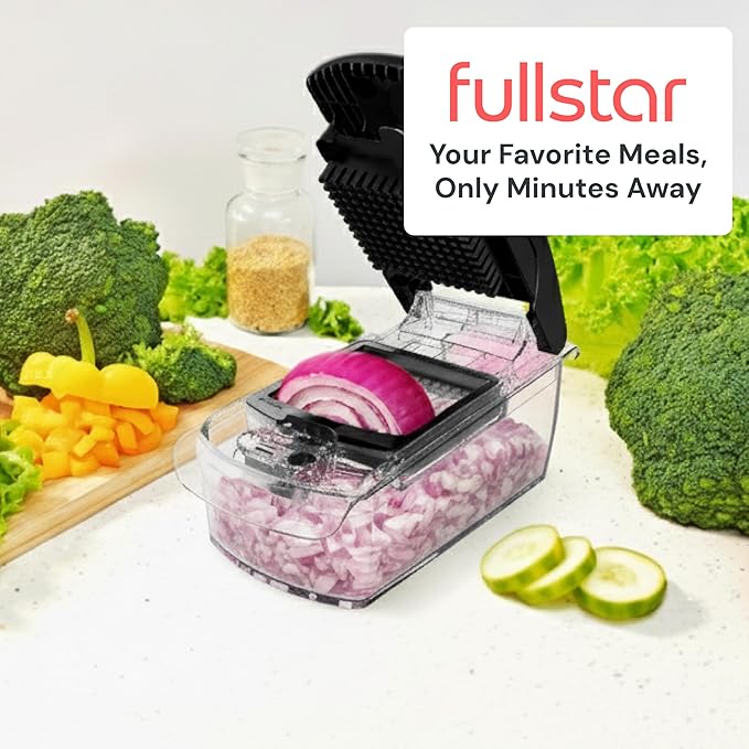 Fullstar Pro Original Vegetable Chopper & Spiralizer, Kitchen Prep Tool | 4 in 1 Veggie Slicer, Onion & Fruit Cutter with Sharp Stainless Steel Blades & Container, All-in-One Food Prep Tool (Clear) - Image 8