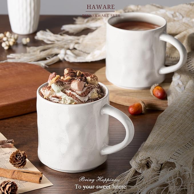 HaWare Coffee Mugs Set of 4, 14 Ounce, Speckled White | Stoneware Latte Mugs with Handle, Modern Tea Mugs for Man Woman, Dad, Mom, Drinking Cups for Cappuccino/Cocoa/Milk - Image 7