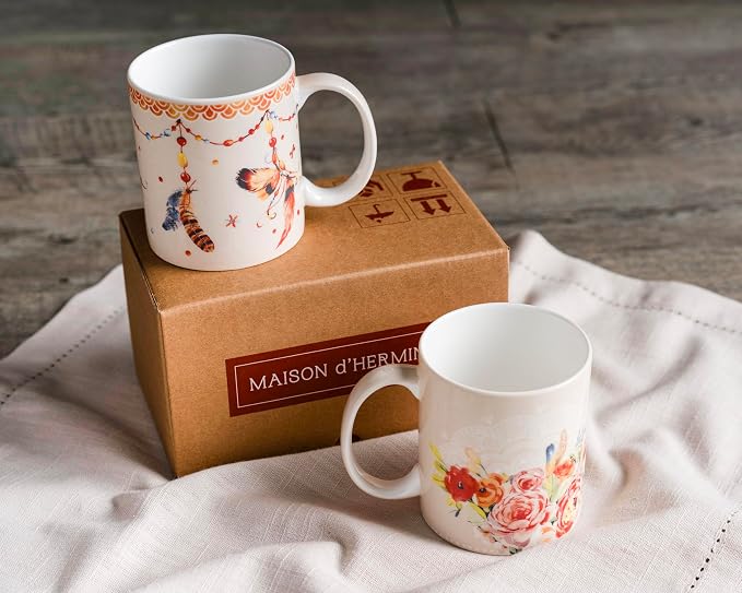 Maison d' Hermine Coffee Mug with Handles Tea Cups (15 Ounce, Pack of 2) | Fine Bone China Coffee Mugs for Hot Beverages Cappuccino Latte Home Restaurant Hotel Spring Summer -Ibiza - Beige - Image 9
