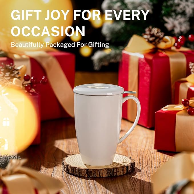 Sweese 15oz Porcelain Tea Mug with Infuser and Lid – Microwave Safe, Ergonomic Handle, Lead-Free Glaze, for Loose Leaf Tea White; - Image 6