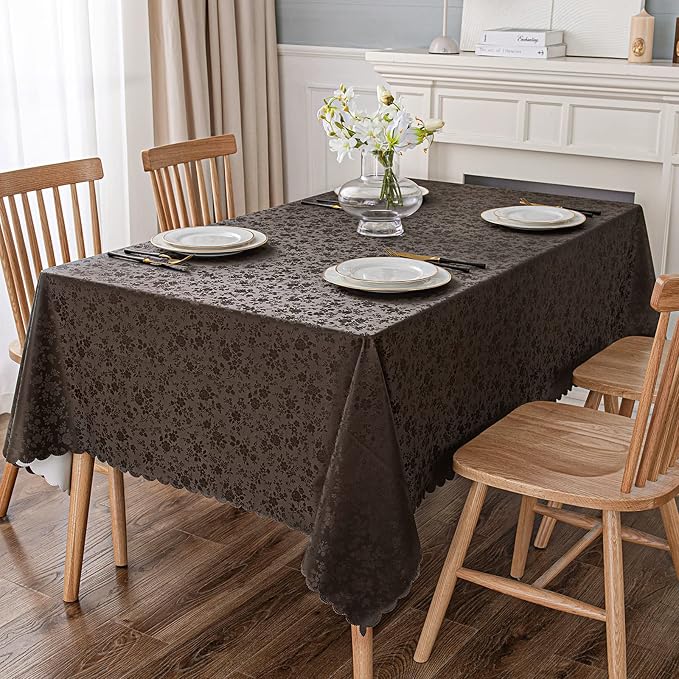Smiry Rectangle Waterproof Heavy Duty Vinyl Tablecloths, 60 x 140 Inch | Wipeable Washable Floral Embossed Table Cover for Kitchen and Dining Room, Indoor & Outdoor Use, Coffee - Image 7