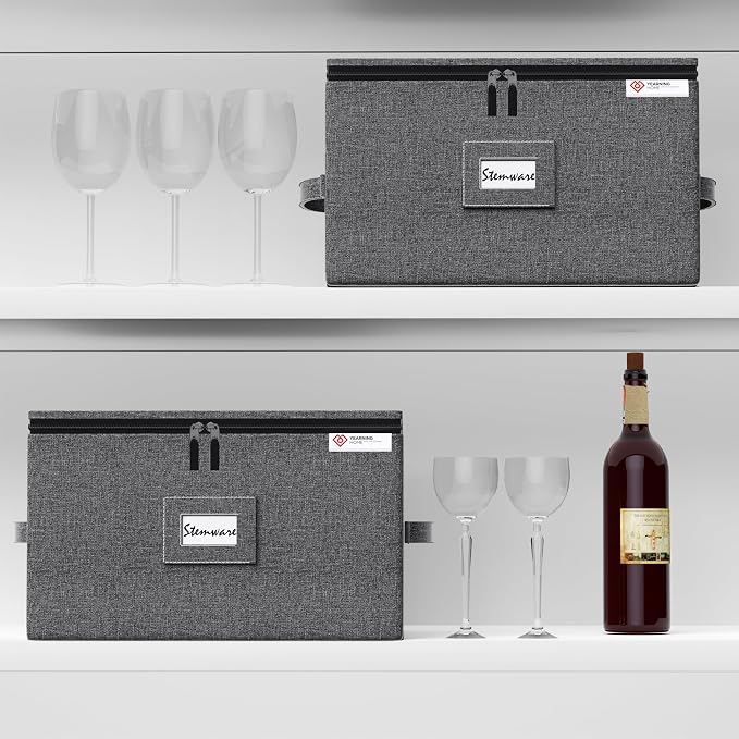 2 Pack Wine Glass Storage Box with Dividers,Stemware Storage Cases with Sturdy Handle and Hard Shell for Glassware Crystal Storage,Transport and Moving,Holds 12,Grey - Image 6