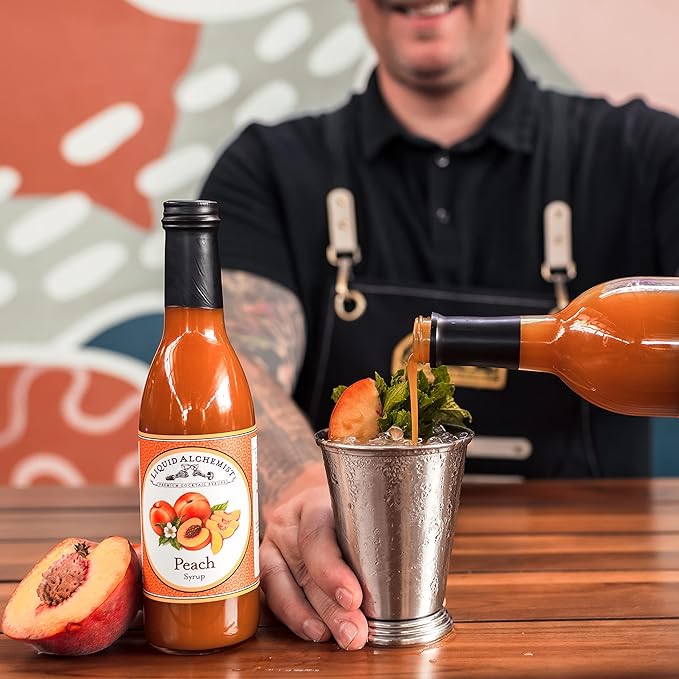 Liquid Alchemist Peach Syrup for Drinks - Real Ingredients Make our Peach Puree for Cocktails a Perfect Bellini Mix - Our Flavored Syrup is Non-GMO & Vegan (12.7 oz)