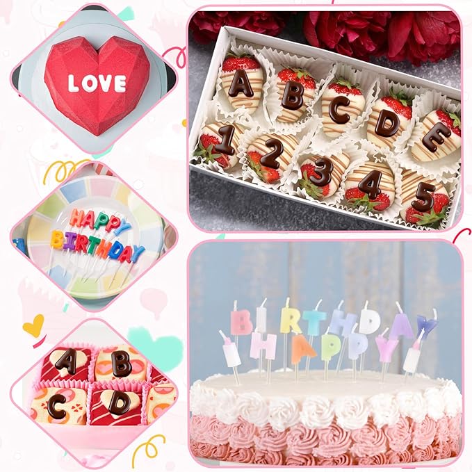 2PCS Silicone Letter Molds and Number Chocolate Molds,Reusable Alphabet Chocolate Candy Molds for Baking Candy Gummy Birthday Wedding & Holiday Party Desserts(pink and blue)