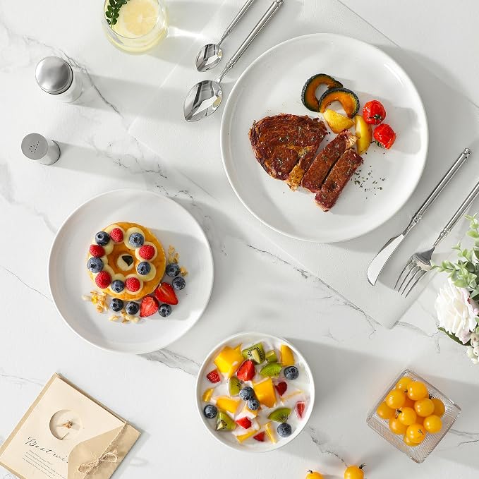 MALACASA Plates and Bowls Sets, 18 Pieces Modern Ceramic Dinnerware Set for 6 Kitchen Dinner Set Stoneware Dishware Dishes Set Microwave and Dishwasher Safe, White, Series TARA - Image 9