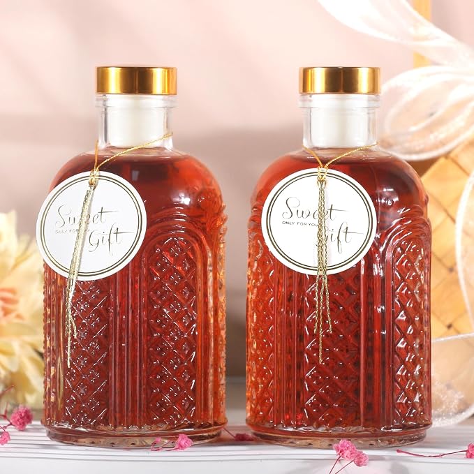 Clear Glass Bottles - 7 oz Pack of 6 Heavy Base Glass Bottles with Gift Labels and Decorations for Oil Vinegar Kombucha Wine Drinks Beer Water Soda with Gold Airtight Lid 7oz - Image 8