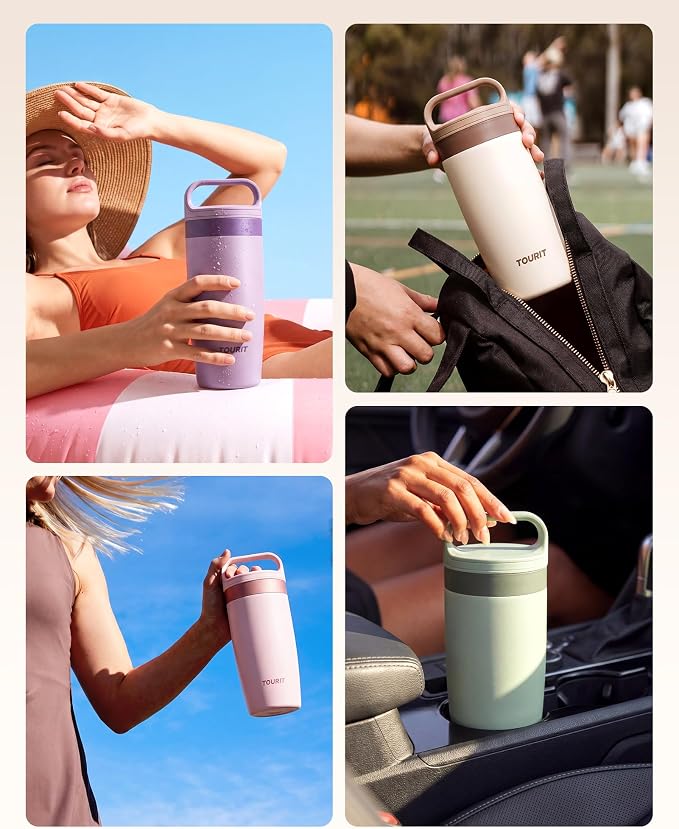 TOURIT Travel Coffee Mug 16 oz,Leakproof 2-Part Drink Lid Tumbler,Off-White | Coffee Tumbler Cup, Insulated Stainless Steel Travel Mug, Dishwasher Safe Reusable Water Bottle, BPA-Free Coffee Mug - Image 9