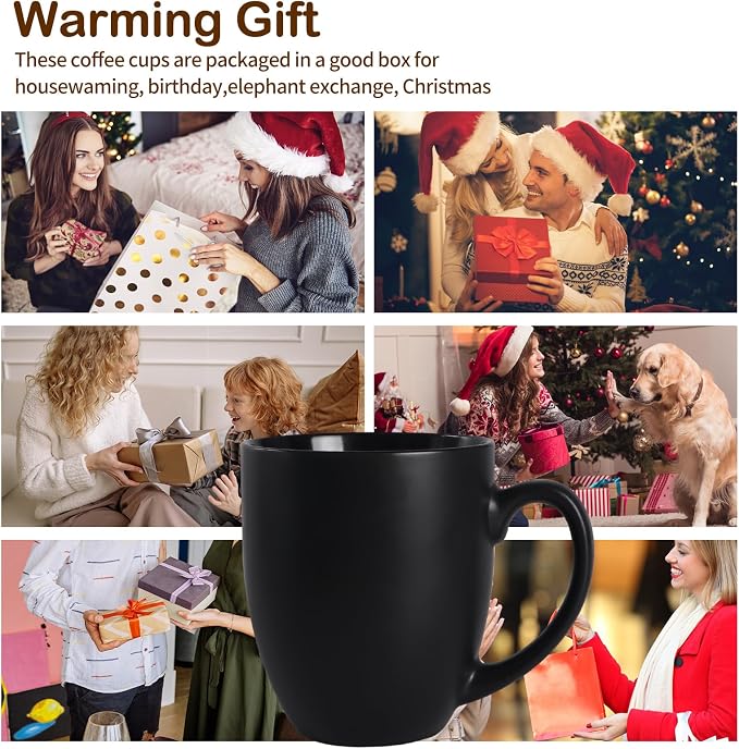 16 OZ Black Stoneware Coffee Mugs Set of 6 | Large Ceramic Coffee Cups with Handle, Porcelain Coffee Mugs Sets for Latte, Milk, Tea and Juice - Image 7