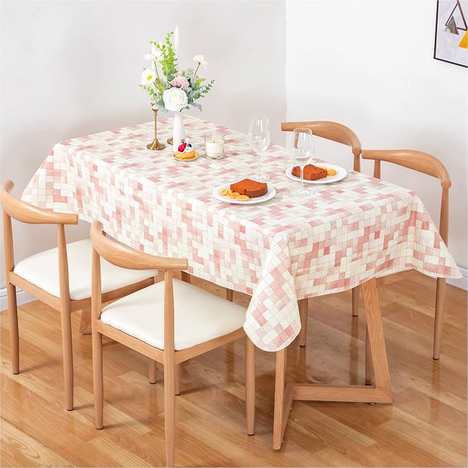 FIFTY FEET 70X52 Inch Rectangle Tablecloth, Vinyl Tablecloth with Flannel Backing Waterproof Table Cloth, Spill Proof Picnic Table Cover for Outdoor/Indoor/Camping/Dining(Red Plaid) - Image 9