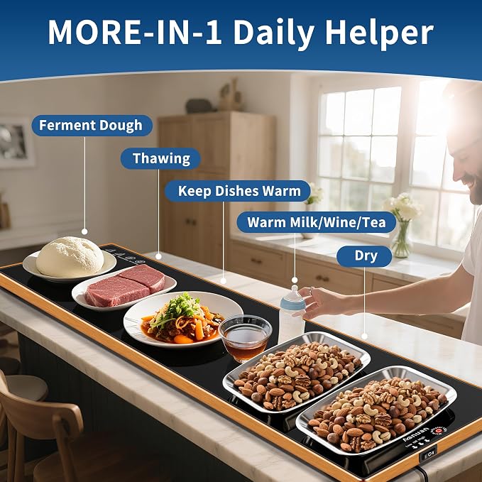 Warming Trays for Buffets Party, 59"x12", Tempered Glass Food Warmer, Black | Keep Food Warm,Electric Warming Mat For food for Gathering, Button Temperature Control,Full Surface Warm,Build-in Thermostat - Image 7