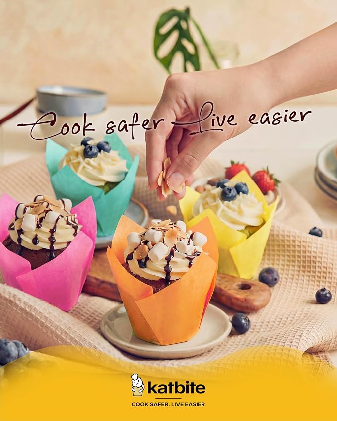 Katbite Tulip Cupcake Liners Holders 200PCS, Muffin Baking Cups | Unbleached Greaseproof Food-Grade PFAS-Free 40 GSM No Fade Thick Bottom Cupcake Wrapper for Party, Wedding, Birthday - Image 9