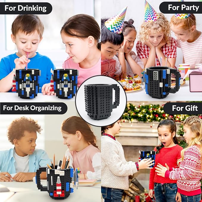 Lumsburry Build-on Brick Coffee Mug, Funny DIY Unique Novelty Drinking Cup | Building Blocks Creative Mug, for Men Women Kids Dad Mom, Present Exchange Ideas, Xmas Birthday White Elephant(Cool Black) - Image 8