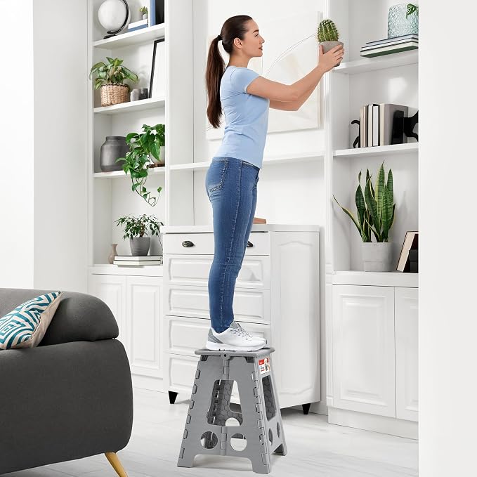 ACSTEP 16 Inch Folding Step Stool, Heavy Duty, 400 lbs, Grey | Lightweight Collapsible Stepping Stool for Adults with Handle, Non-Slip, for Kitchen, Bathroom, Bedroom and Outdoor Use - Image 7