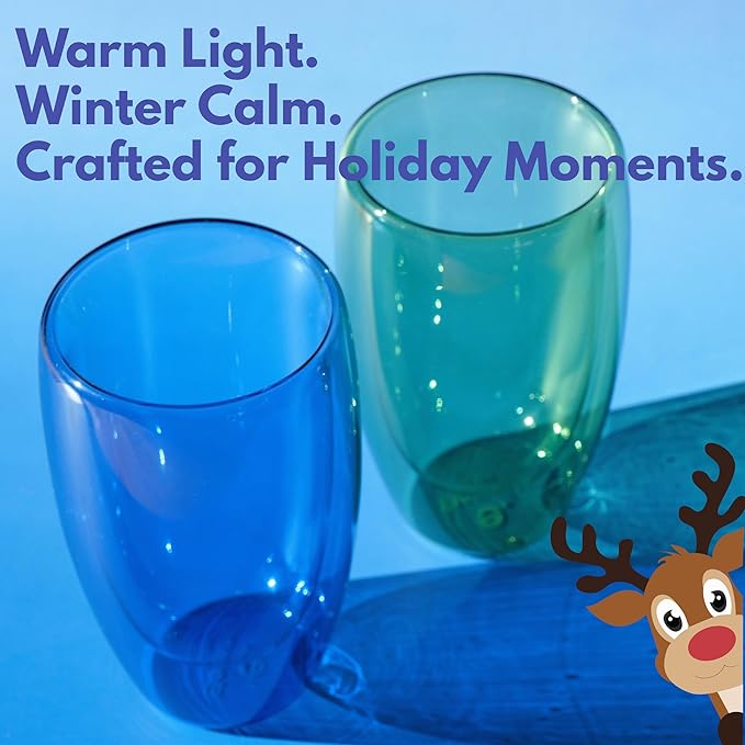Double Wall Glassware 15oz Insulated Borosilicate Mug for Coffee Tasting Seasonal Brews Home Café Cozy Nights Holiday Gifts in Ocean Blue/Botanic Green