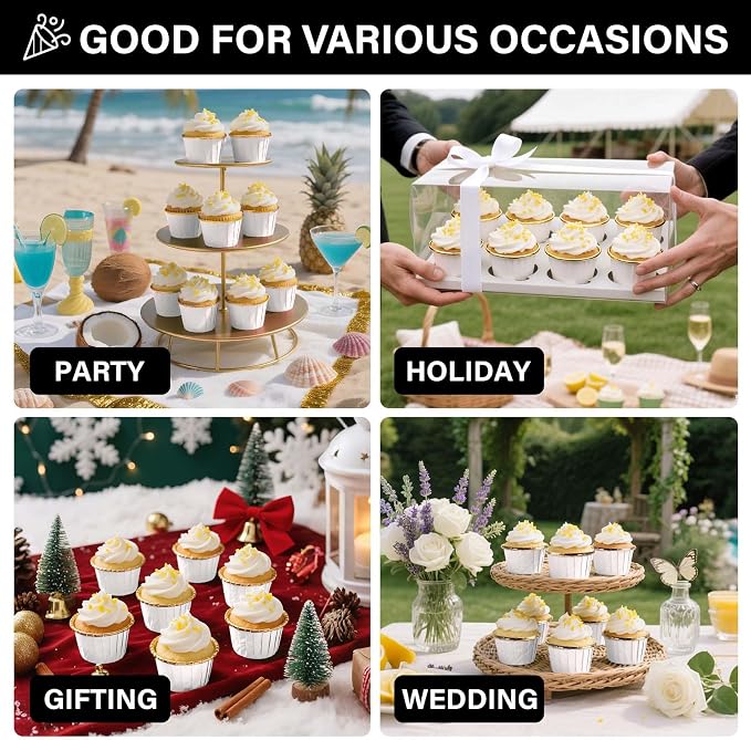 EUSOAR Cupcake Cups, 200pcs 3.5oz Mini Cheesecakes Holders Disposable Ramekins, Muffin Cupcake Liners Aluminum Foil Wrappers Paper Liner Cups for Birthday Wedding Party Festival-White/Gold - Image 6