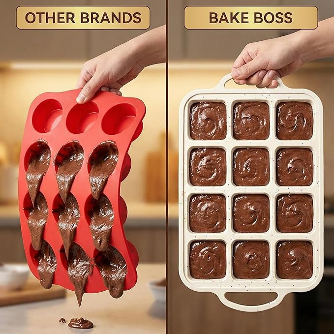Silicone Brownie Pans with Dividers - 2 PACK - CREAM | Metal Reinforced Silicone Brownie Pans for Baking, Nonstick Brownie Pan, Easy Release Surface, Dishwasher Safe - Image 7