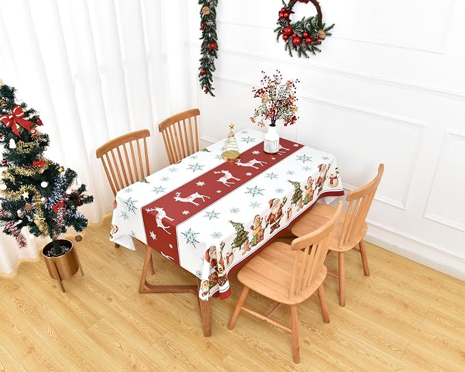 Christmas Tablecloth Heavy Duty Vinyl Red 54x54 inch Rectangle Christmas Table Cloth Reusable Waterproof Foldable Plastic Tablecloths PVC Xmas Table Cover for New Year Party Decor - Image 7