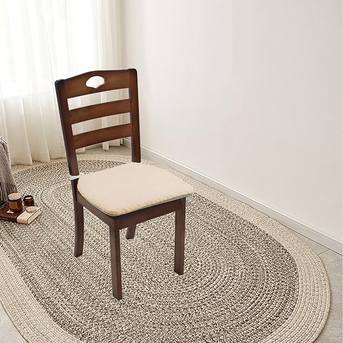 Plush Chair Cushion, Oval Chair Cushion Pad,Ultra Soft Nonslip Seat Pad,Comfortable Chair Cushion Cover,2PCS Memory Foam Chair Seat Cushion for Home Office Kitchen Dining Chairs Wheat - Image 7