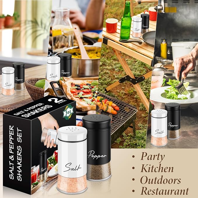 Salt and Pepper Shakers Set, Black and White | Refillable Design, Kitchen Decor and Accessories, For Countertop, Housewarming Christmas Gift - Image 8