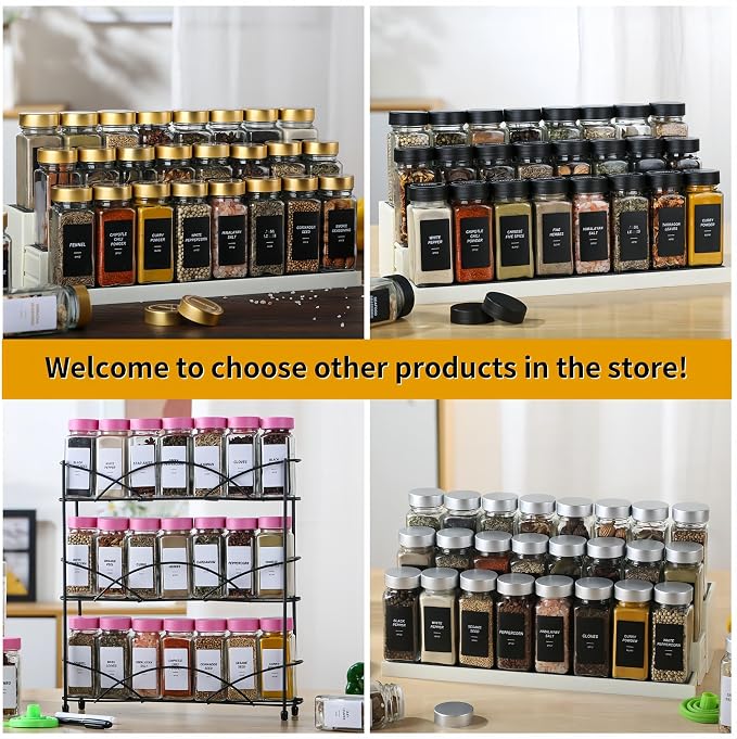 24 Spice Jars with Labels, 4oz Seasoning Jars for Cabinets, Drawers, Racks | Lead-free glass seasoning containers with black airtight lids, and they are dishwasher safe - Image 9