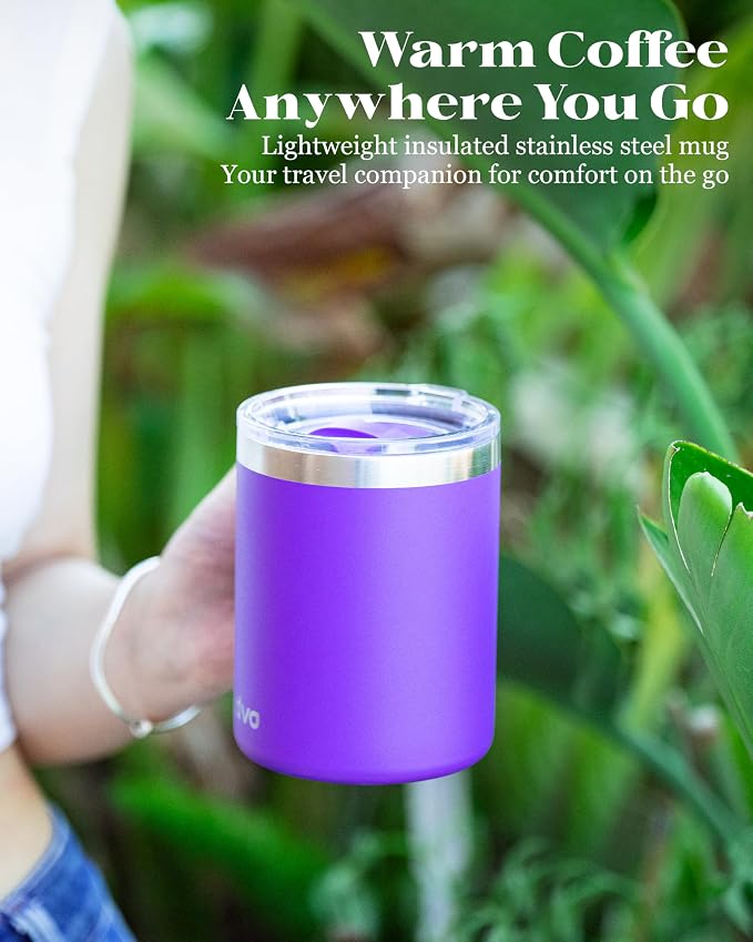 12oz Insulated Coffee Mug with Lid – Includes Two Lids, Stainless Steel Coffee Travel Mug with Handle, Double Wall Vacuum Insulated Camping Mug for Home, Office & Outdoor, Dark Purple - Image 9