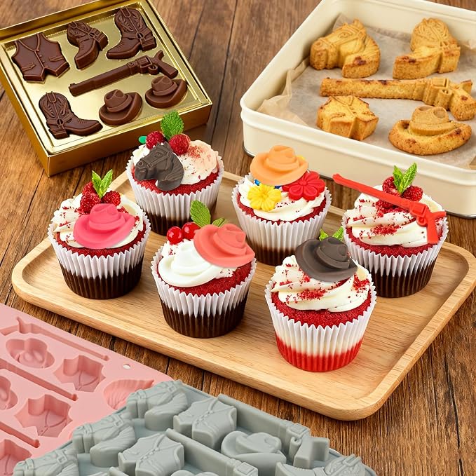 Western Theme Silicone Molds, 2-Pack Cowboy Chocolate Mold 15-Cavitiy | Cowboy Candy Molds with Hat Boot Horse for Cake Decorations Ice Cubes Gummy Cookies Jelly Soaps Candles - Image 7