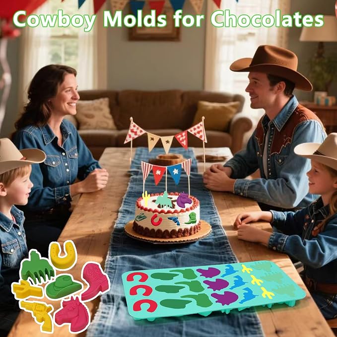 Zorazio Cowboy Chocolate Molds, Western Themed Silicone Chocolate Molds with Cowboy Hat, Boot, Cactus & Horse, Cowboy Silicone Baking Molds for Candy, Ice Cube, Cupcake, Cake Decoration, 3Pack - Image 7
