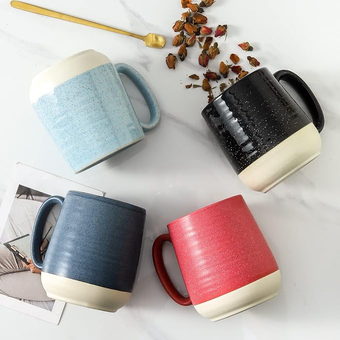 HASENSE Ceramic Large Coffee Mugs Set of 4-15 Ounce Porcelain Coffee Cups Set with Handle Perfect for Tea, Cocoa, Latte, Milk and Cappuccino, Modern Tea Cups Set for Man and Woman, Dark Blue - Image 7