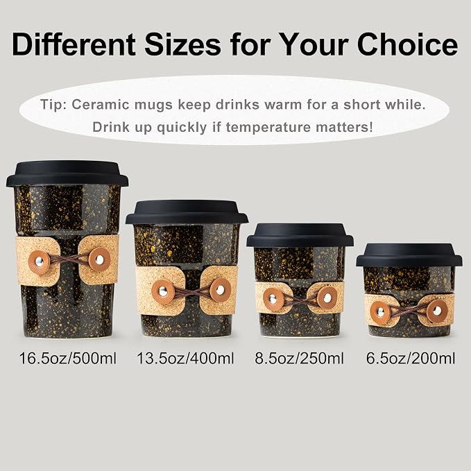 Coffee Travel Cups with Lids Ceramic To Go Coffee Tumbler Tea Mug | Spill Proof Camping Cup, 13.5oz Large Cappuccino Cup, Reusable Coffe Mug, Decorative Latte Cup, Coffee Gift for Coffee Lovers - Image 8