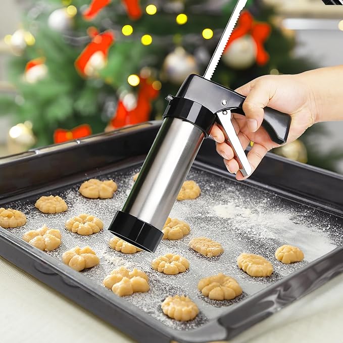 Spritz Cookie Press Gun Kit,13 Cookie Discs+8 Icing Nozzles Perfect for DIY Christmas Cookies and Decorating Cookies,Gifts for Wome(Comes with Cleaning Brush)(black)