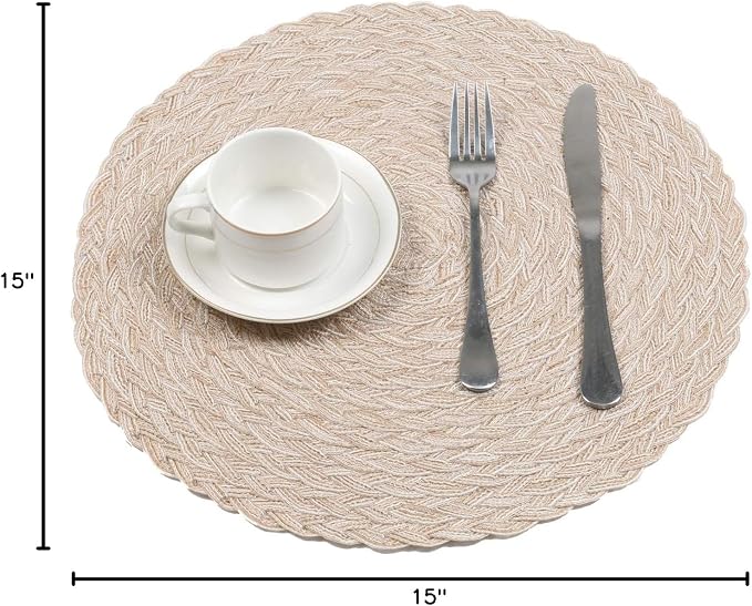 SHACOS Round Braided Placemats 15 inch Set of 4 Boho Woven Washable Kitchen Table Placemats for Home Wedding Party (T-Beige, 4) - Image 10