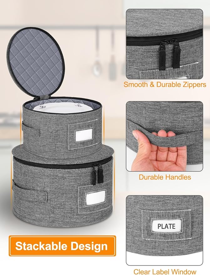 punemi China Storage Containers, 6-Piece Hard Shell Set for Moving Boxes | Mug, cup and wine glass organizers with dividers and carry handles for dinnerware, glassware and stemware, grey - Image 8