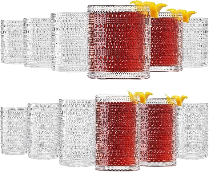 Khen Vintage Hobnail Drinking Glasses Set of 12, 13oz Highball Glasses & 10 oz Lowball Tumblers, Kitchen Water Glasses Cup, Bar Water, Juice, Cocktails Beer, Milk Indoor/Outdoor Bar & Party Drinkware - Image 9
