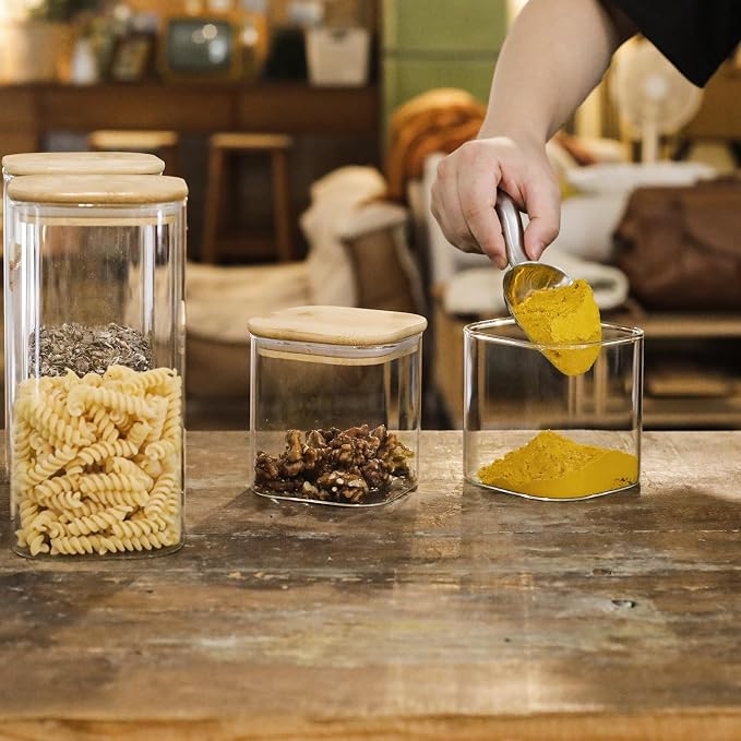 LIBWYS 12-Pack Glass Pantry Storage Jars with Bamboo Lids(0.76/1.22/1.67Qt) | Stackable Dry Food Containers for Pantry Organization, Coffee, Flour, Snacks, Tea, Pasta, Spaghetti | Kitchen Canisters Set - Image 8
