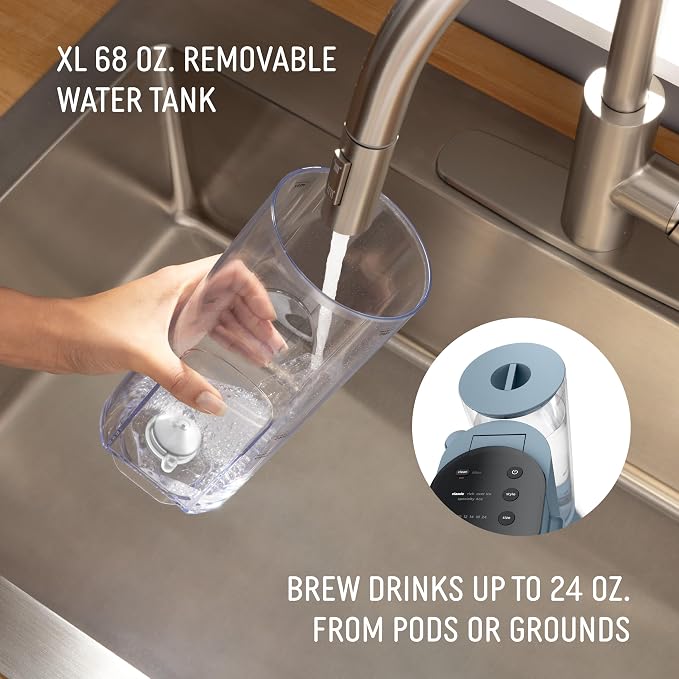 Ninja Pod & Grounds XL Coffee Maker, K-Cup Compatible, Denim Blue, PB055ABL | Brews Grounds, Compact Design, Built-In Milk Frother, 68-oz. Reservoir, 6oz. Cup-24oz. Mug Sizes - Image 9