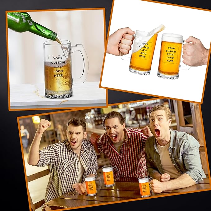 50 Libbey Beer Mugs Set, 12 oz. - Customizable Text, Logo - Groomsmen Glassware - Clear