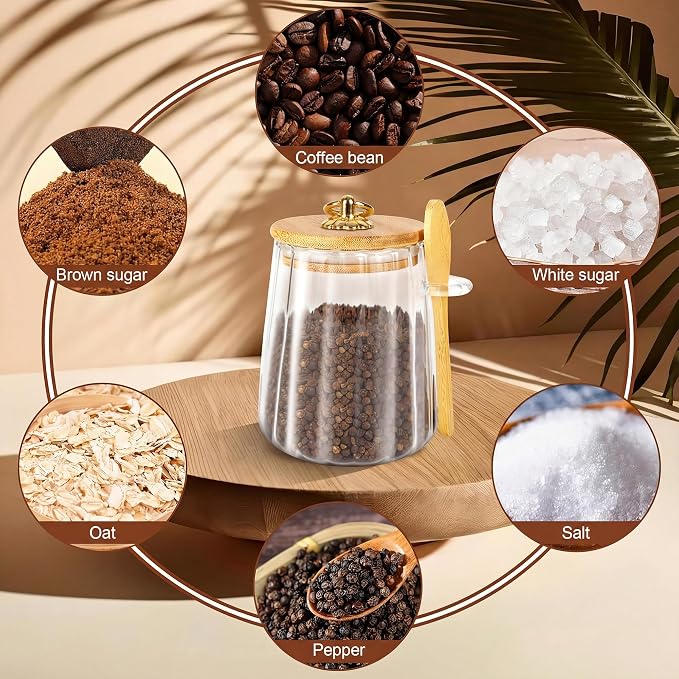 holoith Sugar Jar with Lid and Spoon,24oz Large Glass Spice Jars | Coffee Bar Decor Accessories Food Storage Containers Home Essentials - Image 7
