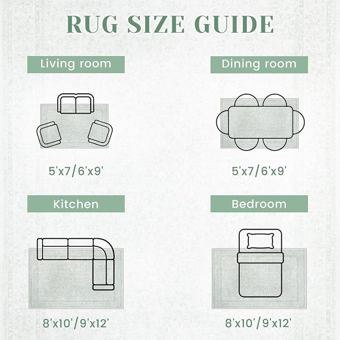 8x10 Area Rugs for Living Room: Washable Large Vintage Floral Rug Low Pile Non-Slip Boho Carpet for Bedroom Home Office Dining Room (Green, 8'x10') - Image 7