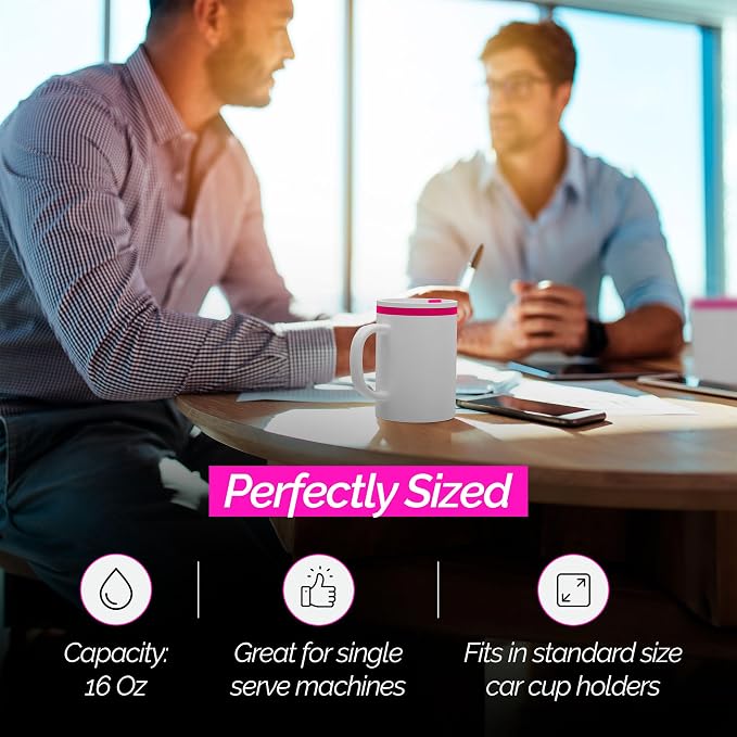 Copco Iconic Desk Mug with Lid & Handle, 16 Oz - Pink, Set of 2 | Double-Wall Insulated Reusable Coffee Mug, Spill-Resistant Slide, Wide Mouth for Hot & Cold Drinks, Office & Travel Cup - Image 7